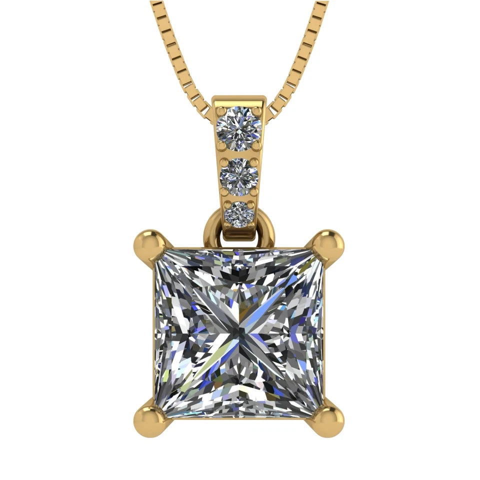 Princess Cut Solitaire Necklace, 4 Prong Sterling Silver w/Pure Brilliance Zirconia, 6.0mm, 7.0mm & 8.0mm
