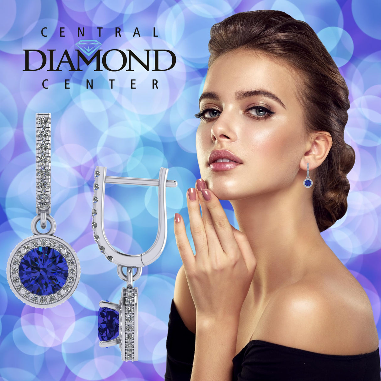 Halo Birthstone Dangle Earrings w/ Pure Brilliance Zirconia Accent Gemstones in Sterling Silver for Women