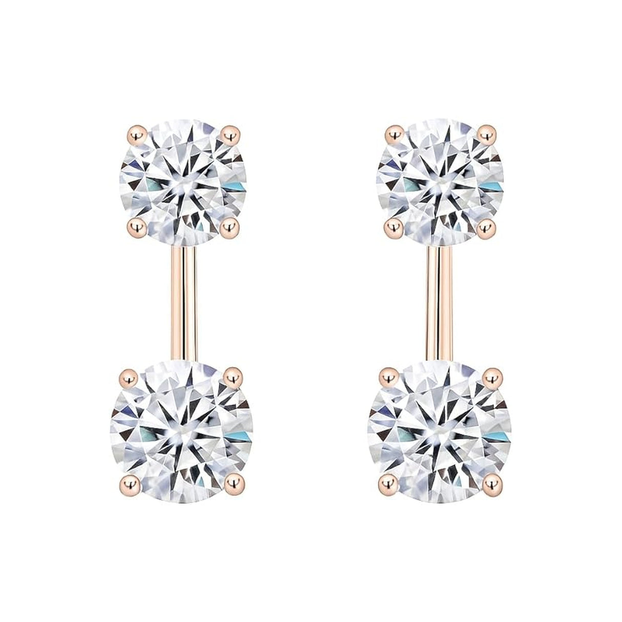 Central Diamond Center Earring Jackets with Cubic Zirconia – Sterling Silver, Adjustable Drop Design – 1.50 CTW (5.25mm & 6.50mm Stones)