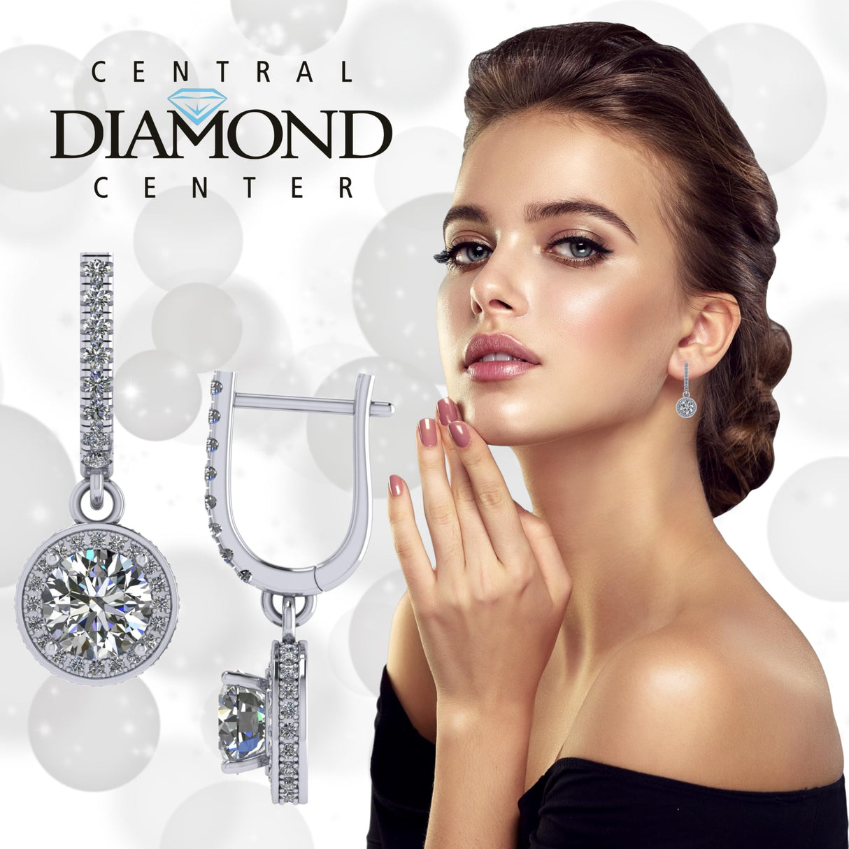 Halo Birthstone Dangle Earrings w/ Pure Brilliance Zirconia Accent Gemstones in Sterling Silver for Women