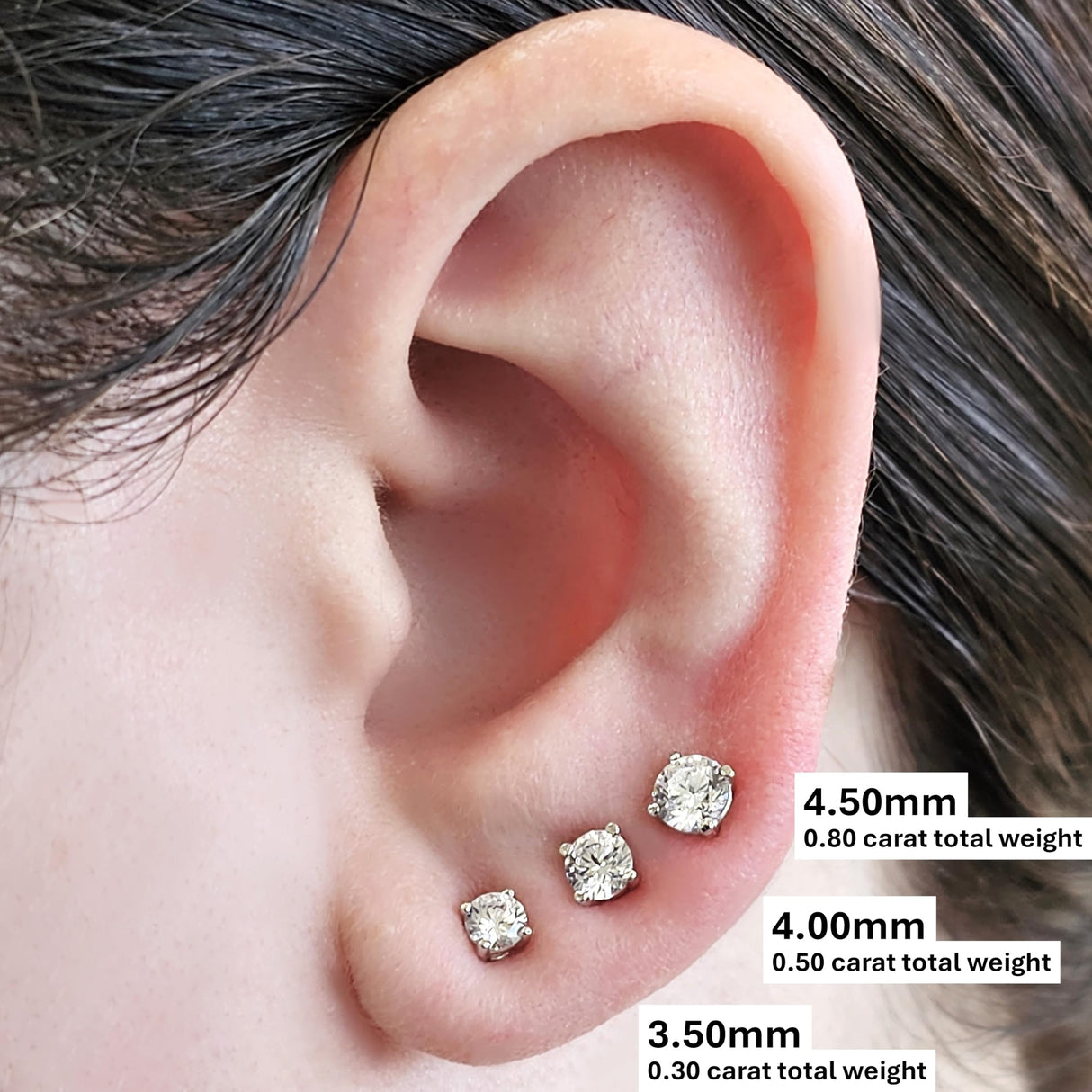 Detail of the secure 14K solid gold post on a stud earring.