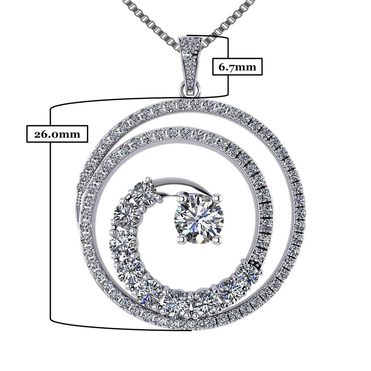 Elegant Swirl Simulated Diamond Necklace – Solid Sterling Silver, Platinum Plated – Dazzling Central Diamond Accent for Women