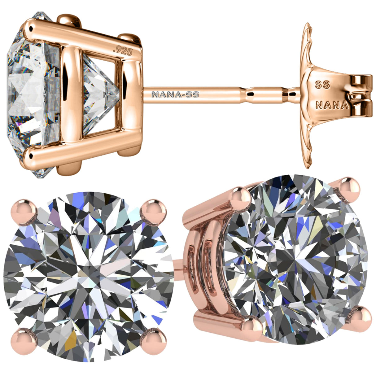 Simulated Diamond Stud Earrings Round Sterling Silver Hypoallergenic 0.30-8.00cttw