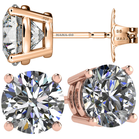 Simulated Diamond Stud Earrings Round Sterling Silver Hypoallergenic 0.30-8.00cttw