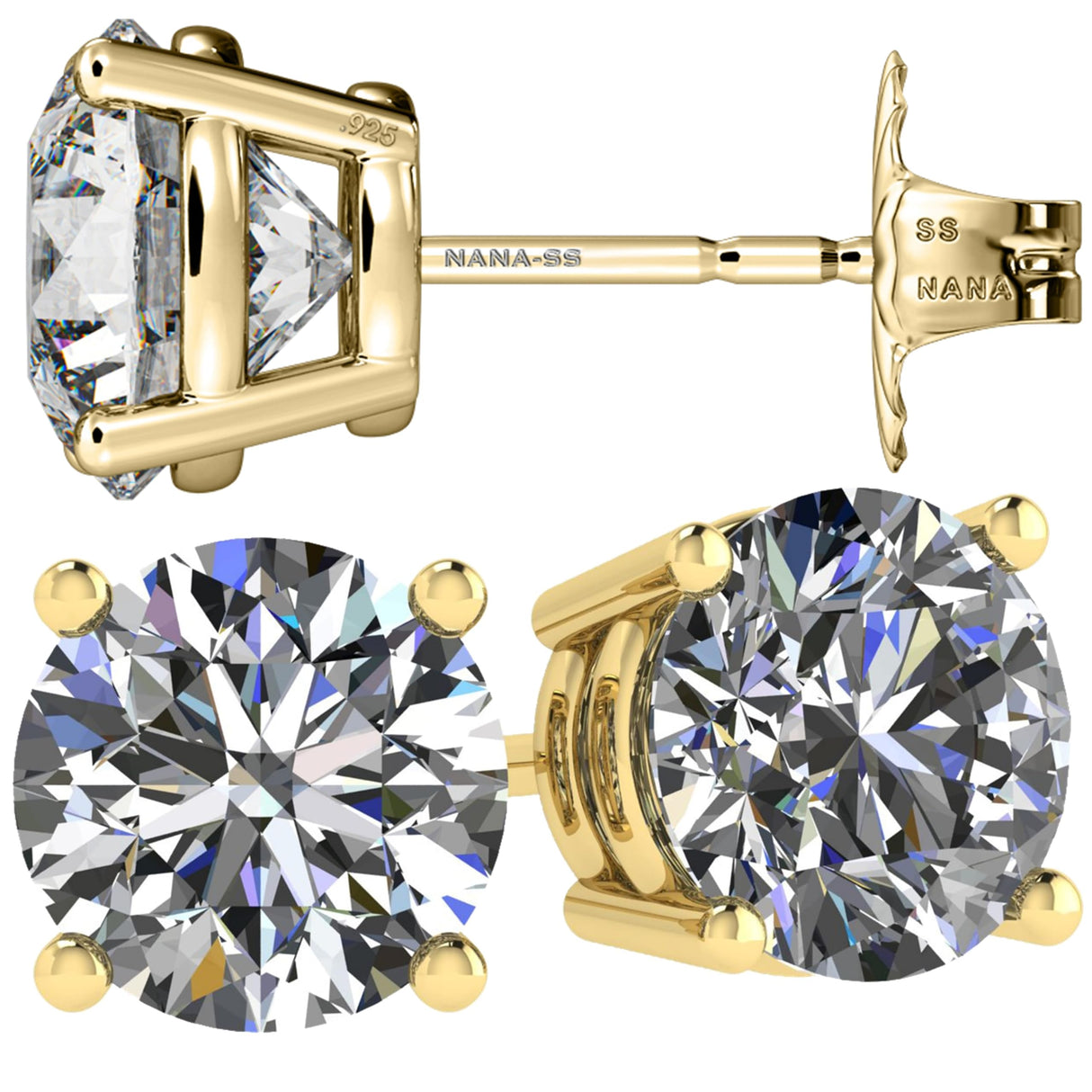 Simulated Diamond Stud Earrings Round Sterling Silver Hypoallergenic 0.30-8.00cttw