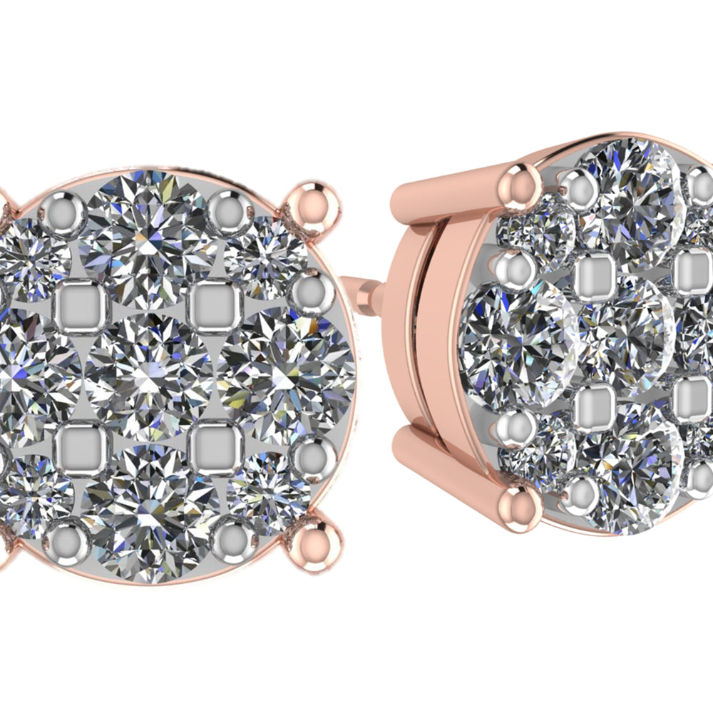 Diamond Stud Earrings CVD Lab Grown Diamonds solid 14K post & Silver basket, 7 or 9 Stone Cluster