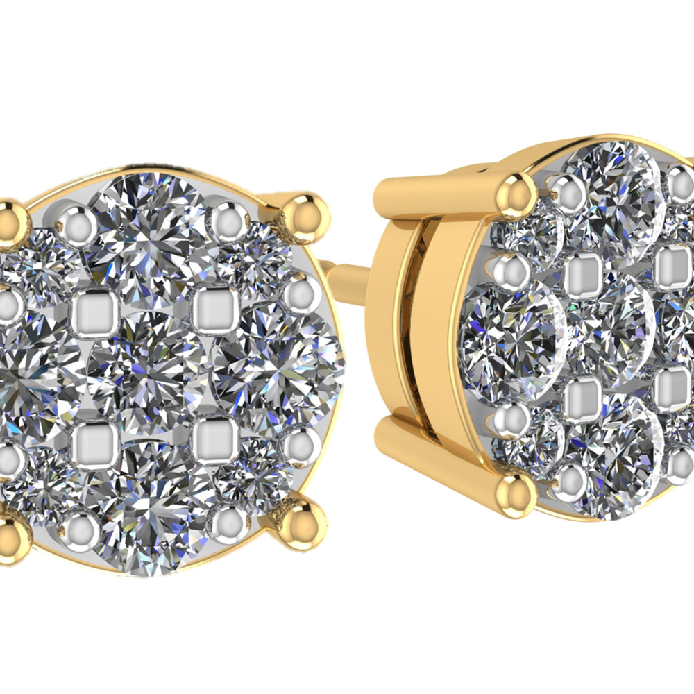 Diamond Stud Earrings CVD Lab Grown Diamonds solid 14K post & Silver basket, 7 or 9 Stone Cluster