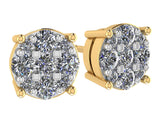 Diamond Stud Earrings CVD Lab Grown Diamonds solid 14K post & Silver basket, 7 or 9 Stone Cluster
