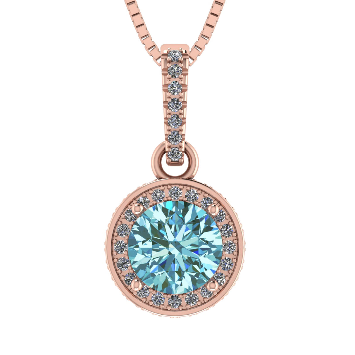 NANA Jewels Round Halo Simulated Aquamarine Pure Brilliance Zirconia Earrings & Necklace in Solid Sterling Silver