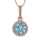 NANA Jewels Round Halo Simulated Aquamarine Pure Brilliance Zirconia Earrings & Necklace in Solid Sterling Silver