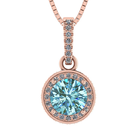 NANA Jewels Round Halo Simulated Aquamarine Pure Brilliance Zirconia Earrings & Necklace in Solid Sterling Silver