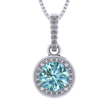 NANA Jewels Round Halo Simulated Aquamarine Pure Brilliance Zirconia Earrings & Necklace in Solid Sterling Silver