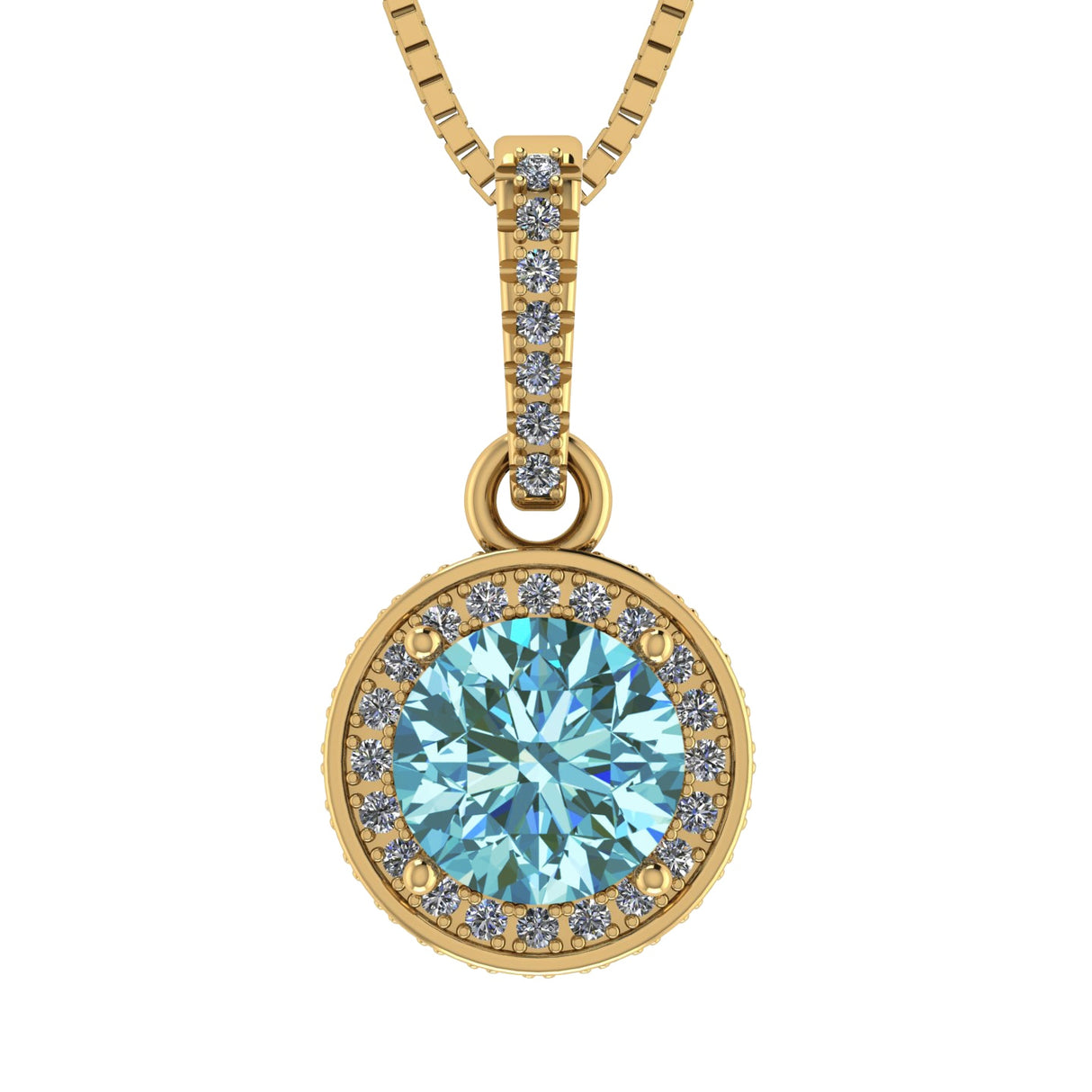 NANA Jewels Round Halo Simulated Aquamarine Pure Brilliance Zirconia Earrings & Necklace in Solid Sterling Silver