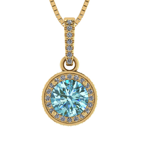 NANA Jewels Round Halo Simulated Aquamarine Pure Brilliance Zirconia Earrings & Necklace in Solid Sterling Silver