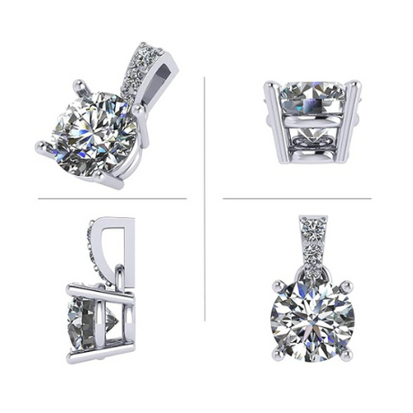 NANA Jewels Moissanite Stud Earrings & Solitaire Pendant Necklace in Sterling Silver