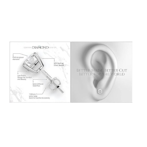 2 Carat Total Weight Moissanite Stud Earrings 14k Gold Post-Matching Solitaire Pendant in Sterling Silver