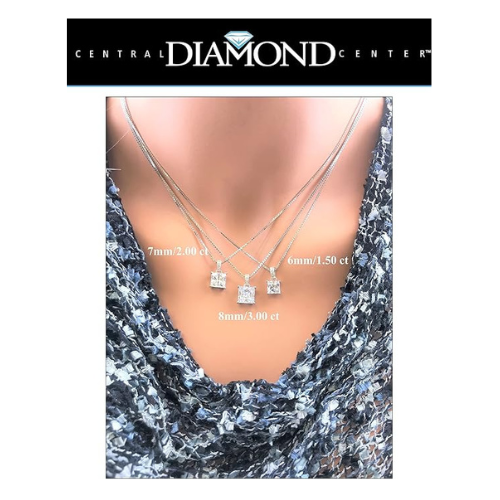 Princess Cut Solitaire Necklace, 4 Prong Sterling Silver w/Pure Brilliance Zirconia, 6.0mm, 7.0mm & 8.0mm