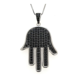 Central Diamond Center Simulated Diamonds Halo Hamsa Pendant Sterling Silver and box chain