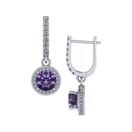 Halo Birthstone Dangle Earrings w/ Pure Brilliance Zirconia Accent Gemstones in Sterling Silver for Women