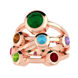Central Diamond Center Bubble Mother's Ring with 1 to 7 Simulated Birthstones in Sterling Silver