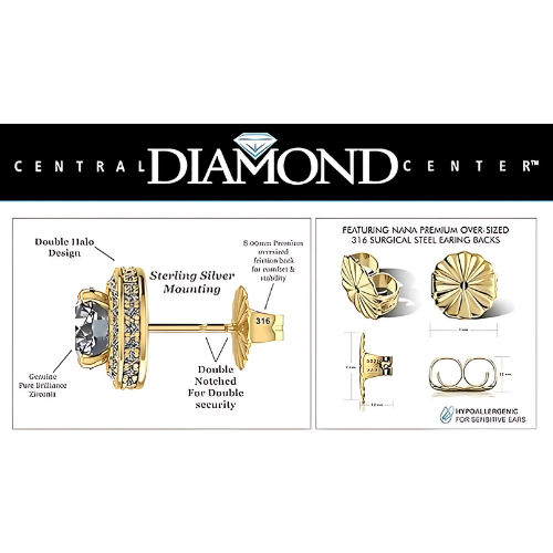 Central Diamond Center Round Halo Earring & Necklace Set w/ 6.5mm Simulated Birthstones in 925 Sterling Silver, Hypoallergenic