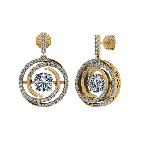 Central Diamond Center Circle Swirl Dancing Gemstone Dangle Earrings or Necklace in Sterling Silver w/Pure Brilliance Zirconia