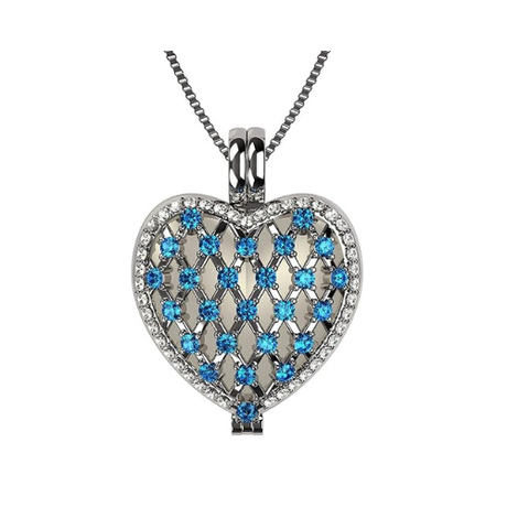 Central Diamond Center Heart of Hearts Birthstone Locket Necklace Pendant in Sterling Silver & Mother of Pearl