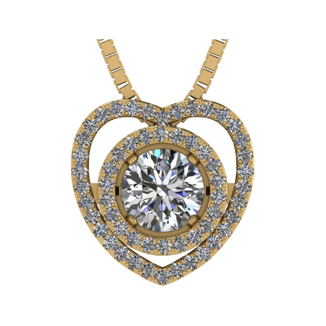 Circle in Heart Dancing Gemstone Necklace in Solid 925 Sterling Silver made w/ Pure Brilliance Zirconia