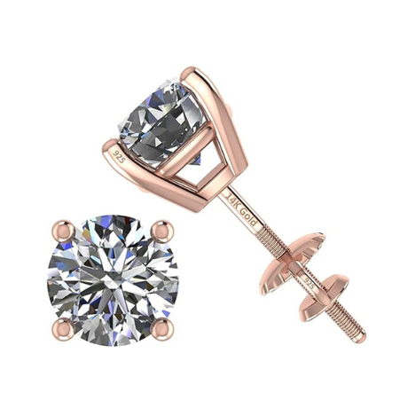 0.20ct-0.30ct CVD-Lab-Grown Diamond Stud Earrings (E-F, VS-SI), Solid 14K Gold & Silver, Threaded or Friction Post