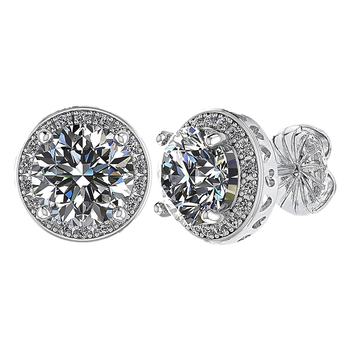 Round Halo Simulated Diamond Stud Earrings, 925 Sterling Silver & Hypoallergenic Post 2.50-3.00ctw CZ