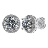Round Halo Simulated Diamond Stud Earrings, 925 Sterling Silver & Hypoallergenic Post 2.50-3.00ctw CZ