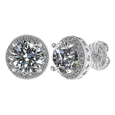 Round Halo Simulated Diamond Stud Earrings, 925 Sterling Silver & Hypoallergenic Post 2.50-3.00ctw CZ