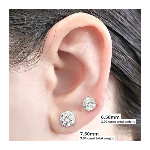 Lucita Simulated Diamond Stud Earrings with Solid 14K Gold Posts & Sterling Silver Basket, 3 & 4 Prongs