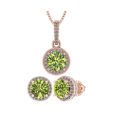 Central Diamond Center Round Halo Earring & Necklace Set w/ 6.5mm Simulated Birthstones in 925 Sterling Silver, Hypoallergenic