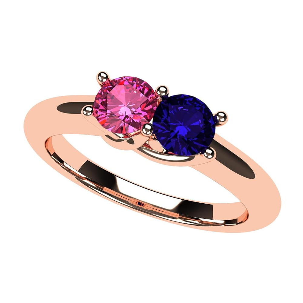 Central Diamond Center Lucita Couples Ring w/ 2 Simulated Birthstones in Sterling Silver, 10K or 14K Gold