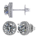 Round Halo Stud Earrings 0.85cttw-4.50cttw in Sterling Silver w/Pure Brilliance Zirconia, Hypoallergenic