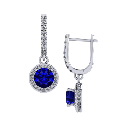 Halo Birthstone Dangle Earrings w/ Pure Brilliance Zirconia Accent Gemstones in Sterling Silver for Women