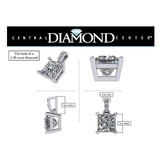 Princess Cut Solitaire Necklace, 4 Prong Sterling Silver w/Pure Brilliance Zirconia, 6.0mm, 7.0mm & 8.0mm