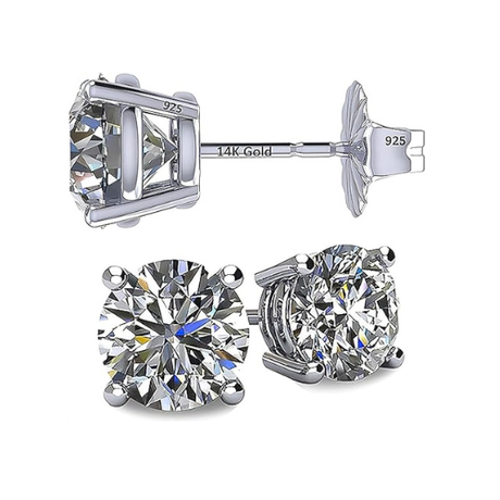 2 Carat Total Weight Moissanite Stud Earrings 14k Gold Post-Matching Solitaire Pendant in Sterling Silver