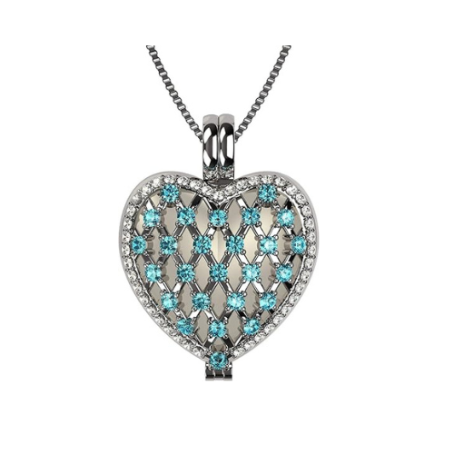 Central Diamond Center Heart of Hearts Birthstone Locket Necklace Pendant in Sterling Silver & Mother of Pearl