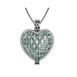 Central Diamond Center Heart of Hearts Birthstone Locket Necklace Pendant in Sterling Silver & Mother of Pearl