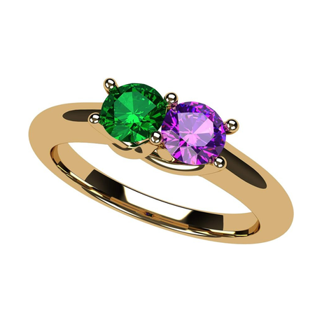Central Diamond Center Lucita Couples Ring w/ 2 Simulated Birthstones in Sterling Silver, 10K or 14K Gold