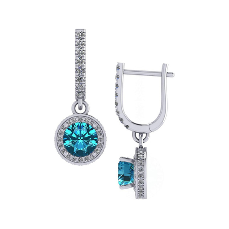 Halo Birthstone Dangle Earrings w/ Pure Brilliance Zirconia Accent Gemstones in Sterling Silver for Women