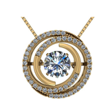 Central Diamond Center Circle Swirl Dancing Gemstone Dangle Earrings or Necklace in Sterling Silver w/Pure Brilliance Zirconia