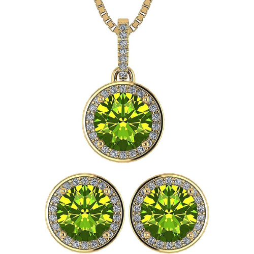 Central Diamond Center Round Halo Earring & Necklace Set w/ 6.5mm Simulated Birthstones in 925 Sterling Silver, Hypoallergenic