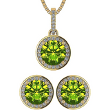 Central Diamond Center Round Halo Earring & Necklace Set w/ 6.5mm Simulated Birthstones in 925 Sterling Silver, Hypoallergenic