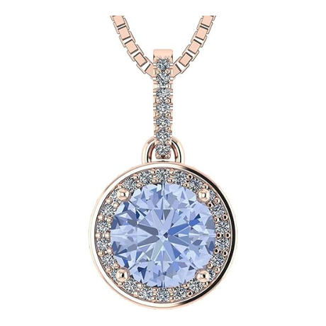 NANA Jewels Round Halo Simulated Aquamarine Pure Brilliance Zirconia Earrings & Necklace in Solid Sterling Silver