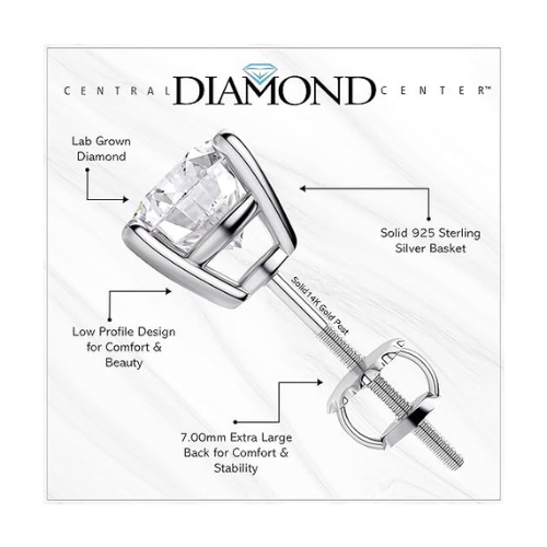 0.20ct-0.30ct CVD-Lab-Grown Diamond Stud Earrings (E-F, VS-SI), Solid 14K Gold & Silver, Threaded or Friction Post