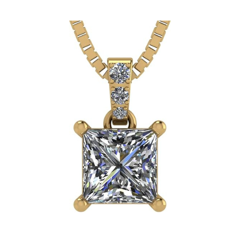 Princess Cut Solitaire Necklace, 4 Prong Sterling Silver w/Pure Brilliance Zirconia, 6.0mm, 7.0mm & 8.0mm