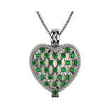 Central Diamond Center Heart of Hearts Birthstone Locket Necklace Pendant in Sterling Silver & Mother of Pearl